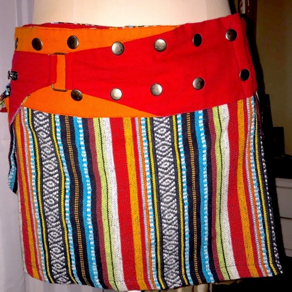 KATHMANDU IMPORTS Nepal festival retro skirt with pockets red multi S - Picture 11 of 11